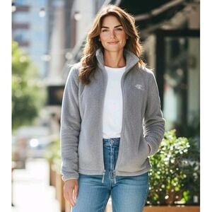 North Face Osito Fleece Jacket Women Gray Hi Pile Fuzzy Full Zip Pockets SZ L